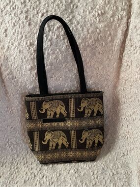 Black and Gold Elephant Print Tote Bag by
